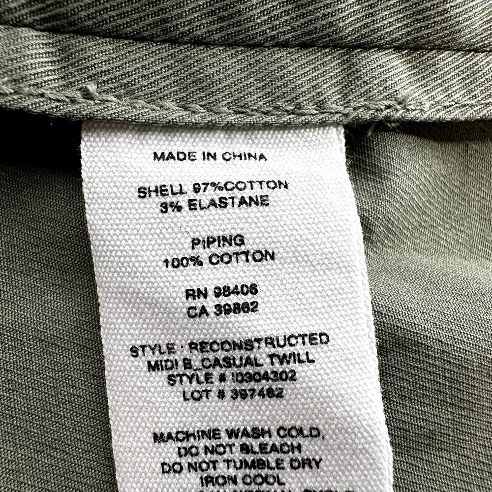Theory Reconstructed Midi Skirt Ruffle Trim High Waisted Cotton Career Green 2 - Picture 4 of 5
